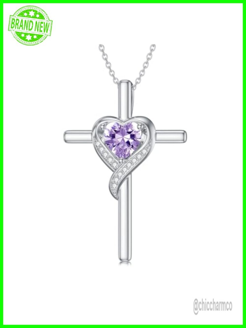 925 Sterling Silver Birthstone Cross Necklace White Gold Plated Heart Pendant